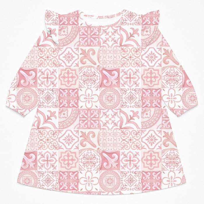 Очаровательное платье для сна с рюшами и длинным рукавом – DR017 AMALFI PINK
