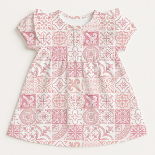 Платье с коротким рукавом и оборкой из хлопка Supima DR019 AMALFI PINK