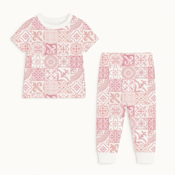 Комплект піжами з бавовни Supima з принтом для немовляти – PJB008 AMALFI PINK