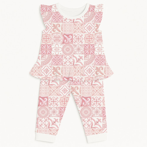 Хлопковая пижама для девочек с рюшами из хлопка Supima – PJ012 AMALFI PINK