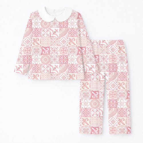 Пижама с длинным рукавом и воротничком из 100% pima котона PJ020 AMALFI PINK