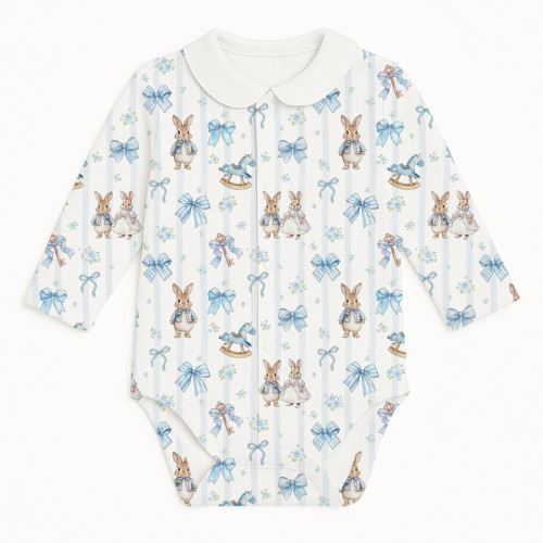 Боді Передня застібка з довгим рукавом i комiрцем для немовлят BLS005CL  LULU BLUE