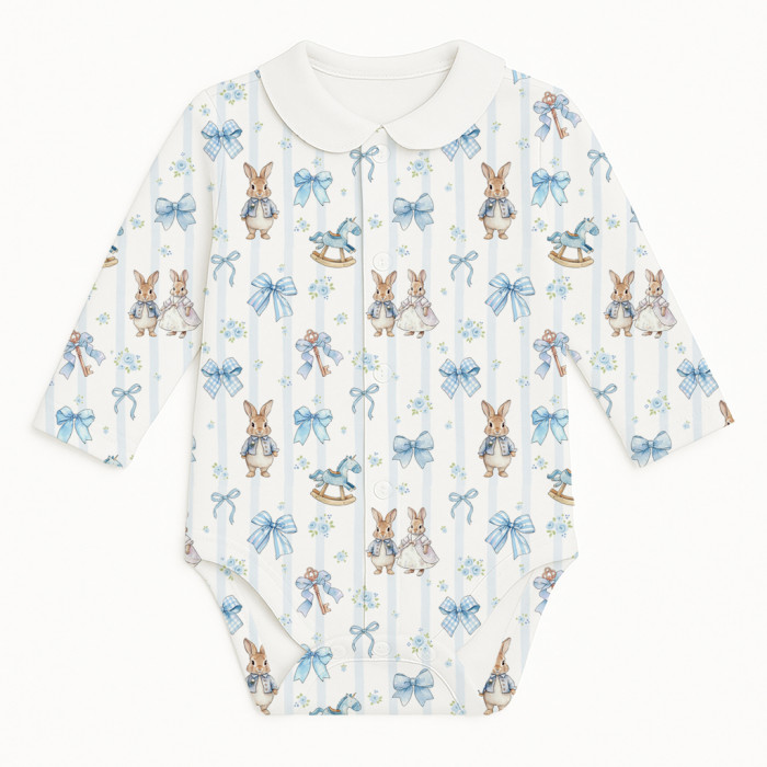 Боді Передня застібка з довгим рукавом i комiрцем для немовлят BLS005CL  LULU BLUE