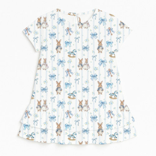Платье с коротким рукавом и оборкой из хлопка Supima DR002 LULU BLUE