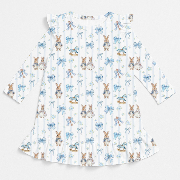 Очаровательное платье для сна с рюшами и длинным рукавом DR010 LULU BLUE