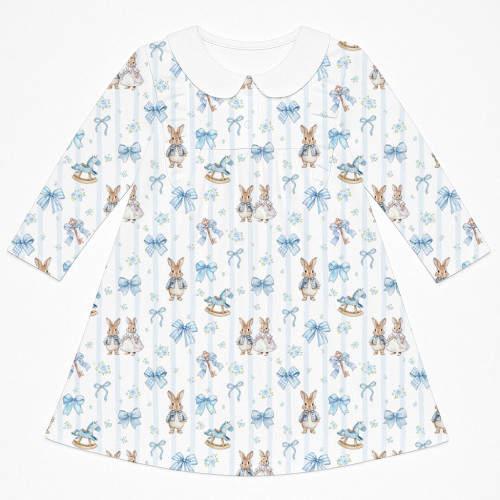 Очаровательное платье  с рюшами, длинным рукавом и воротником – DR016CL LULU BLUE