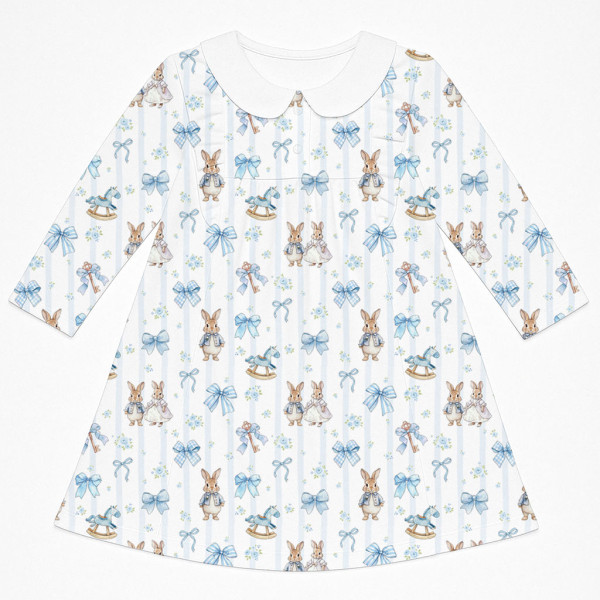 Очаровательное платье  с рюшами, длинным рукавом и воротником – DR016CL LULU BLUE