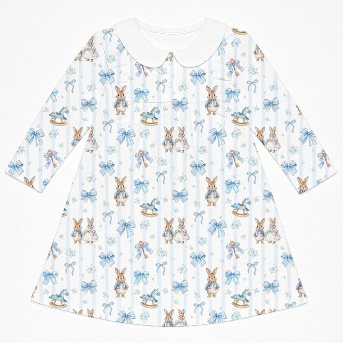 Очаровательное платье  с рюшами, длинным рукавом и воротником – DR016CL LULU BLUE