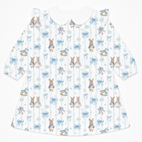 Очаровательное платье с рюшами, воротником и длинным рукавом – DR017CL LULU BLUE