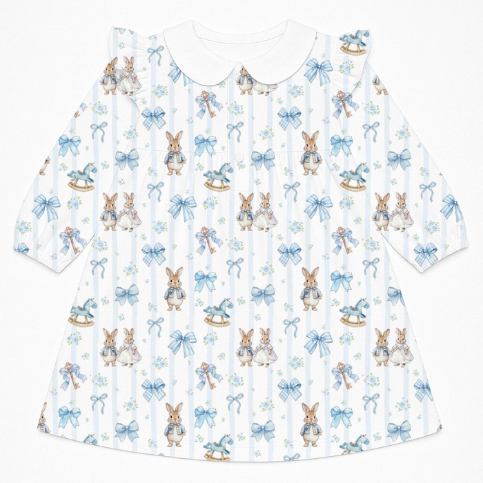 Очаровательное платье с рюшами, воротником и длинным рукавом – DR017CL LULU BLUE