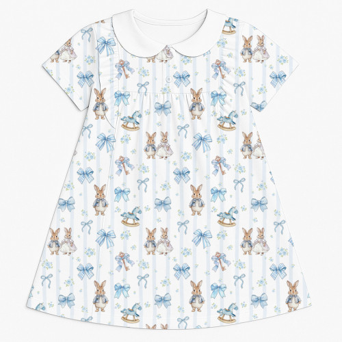 Платье с коротким рукавом и оборкой и воротником  из хлопка Supima DR018CL LULU BLUE
