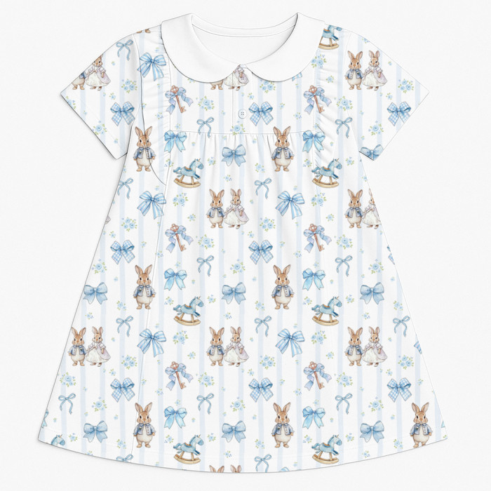 Платье с коротким рукавом и оборкой и воротником  из хлопка Supima DR018CL LULU BLUE