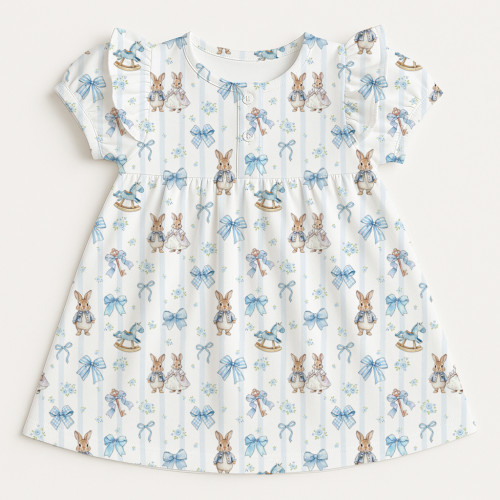 Платье с коротким рукавом и оборкой из хлопка Supima DR019 LULU BLUE