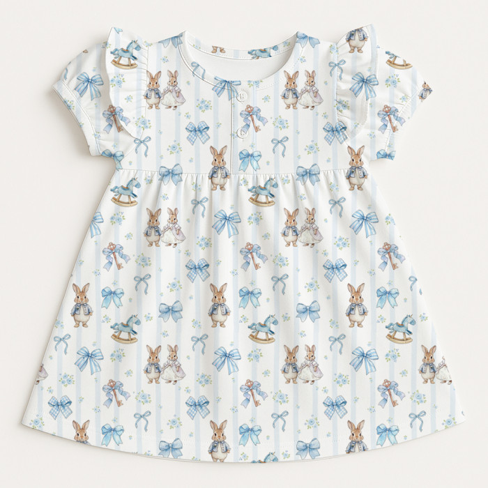 Сукня  з коротким рукавом і оборкою з бавовни Supima DR019 LULU BLUE