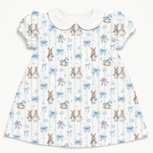 Платье с коротким рукавом и оборкой из хлопка Supima DR019CL LULU BLUE