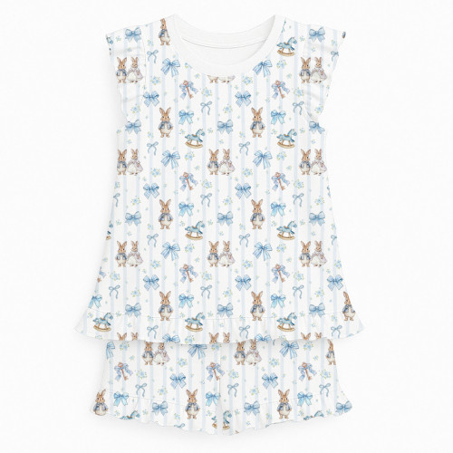 Коротка піжама для дівчаток  з рюшами  із бавовни Supima PJ007 LULU BLUE