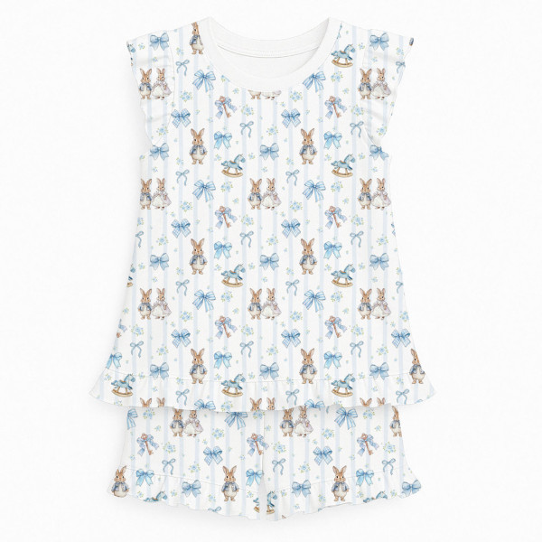 Коротка піжама для дівчаток  з рюшами  із бавовни Supima PJ007 LULU BLUE