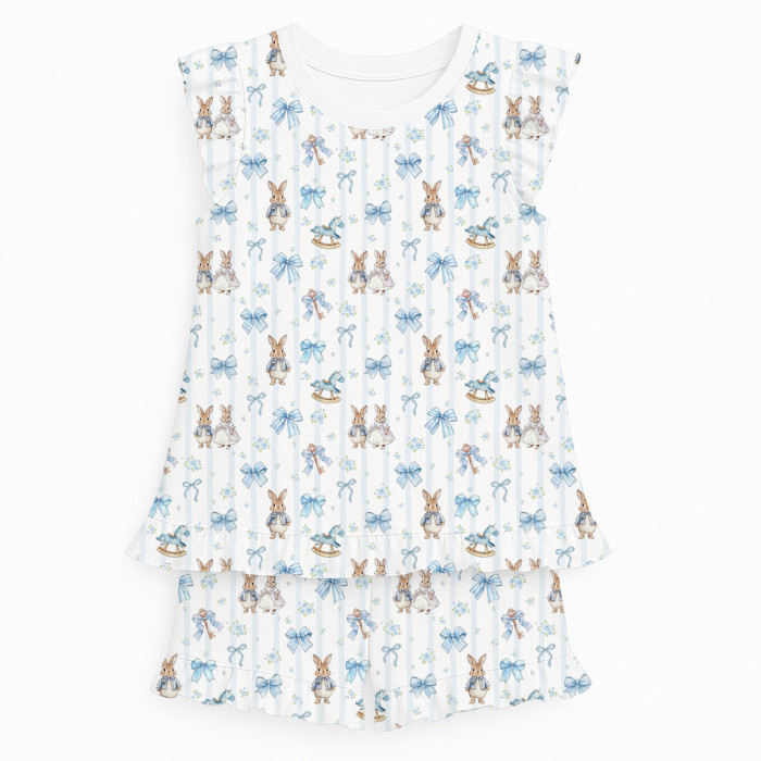 Коротка піжама для дівчаток  з рюшами  із бавовни Supima PJ007 LULU BLUE
