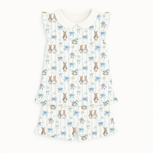 Коротка піжама для дівчаток  з рюшами з комiрцем  із бавовни Supima PJ007CL LULU BLUE