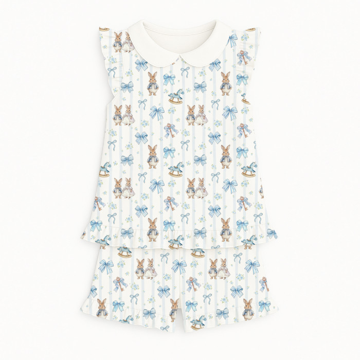 Коротка піжама для дівчаток  з рюшами з комiрцем  із бавовни Supima PJ007CL LULU BLUE