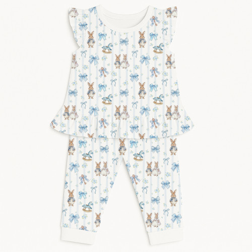 Хлопковая пижама для девочек с рюшами из хлопка Supima – PJ012 LULU BLUE