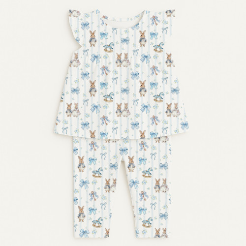 Пижама с кокеткой для девочки из 100% органического хлопка Pima PJ015 LULU BLUE