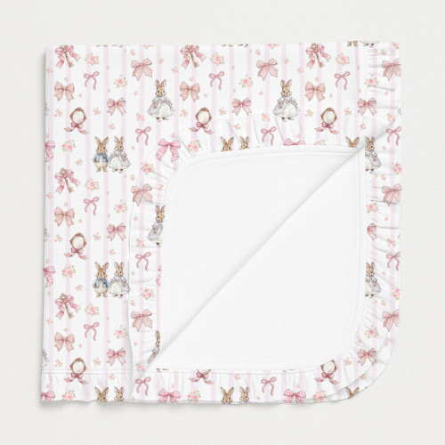 Двухслойное одеяльце-пеленка с рюшей для малышей BL002  LULU PINK