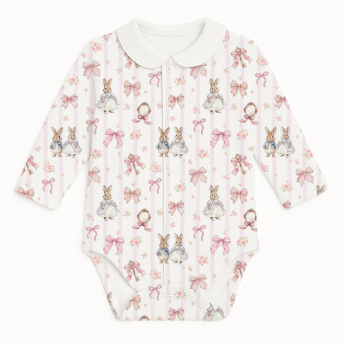 Боді Передня застібка з довгим рукавом i комiрцем для немовлят BLS005CL  LULU PINK