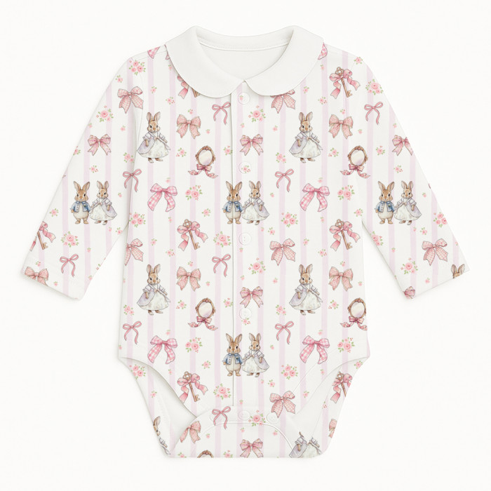 Боді Передня застібка з довгим рукавом i комiрцем для немовлят BLS005CL  LULU PINK