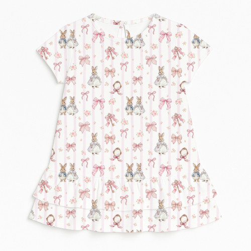 Платье с коротким рукавом и оборкой из хлопка Supima DR002 LULU PINK