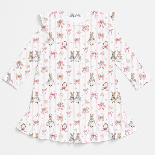 Очаровательное платье для сна с рюшами и длинным рукавом DR010 LULU PINK
