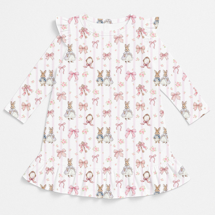 Очаровательное платье для сна с рюшами и длинным рукавом DR010 LULU PINK