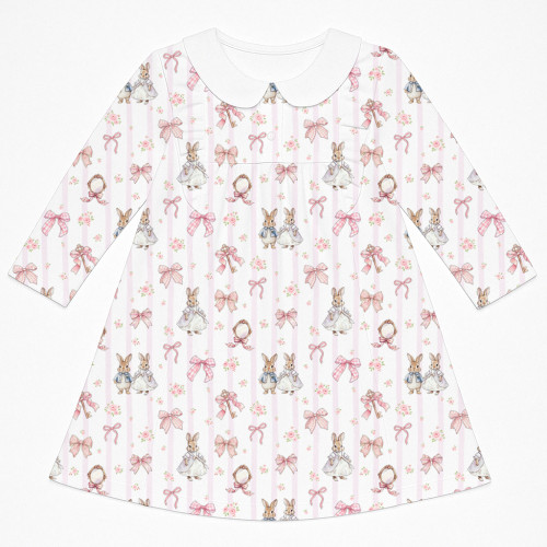 Очаровательное платье  с рюшами, длинным рукавом и воротником – DR016CL LULU PINK