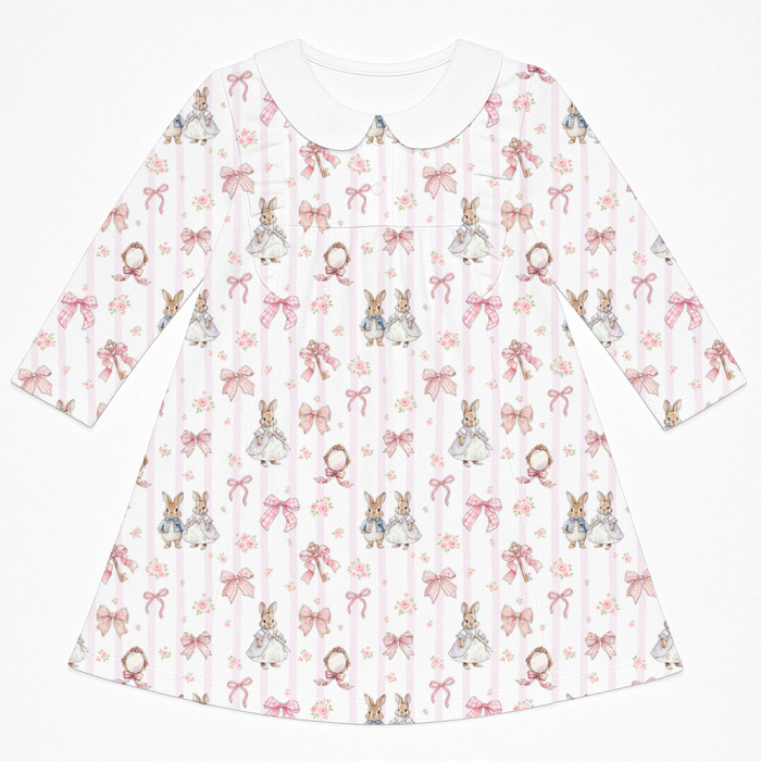 Чарівна сукня з рюшами, довгим рукавом i комірцем з бавовни Supima DR016CL LULU PINK