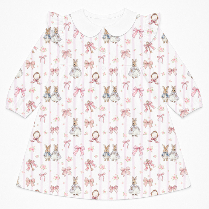 Очаровательное платье с рюшами, воротником и длинным рукавом – DR017CL LULU PINK