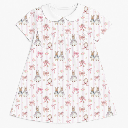 Платье с коротким рукавом и оборкой и воротником  из хлопка Supima DR018CL LULU PINK