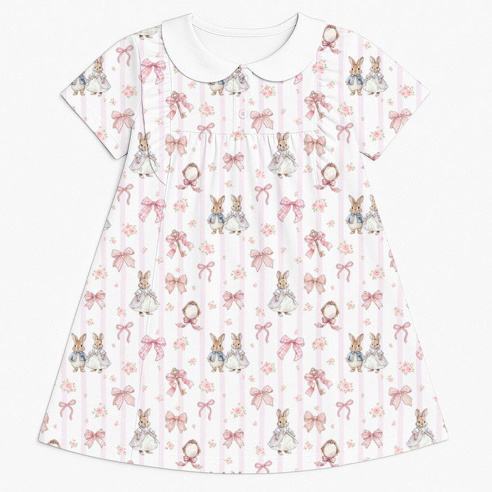 Платье с коротким рукавом и оборкой и воротником  из хлопка Supima DR018CL LULU PINK