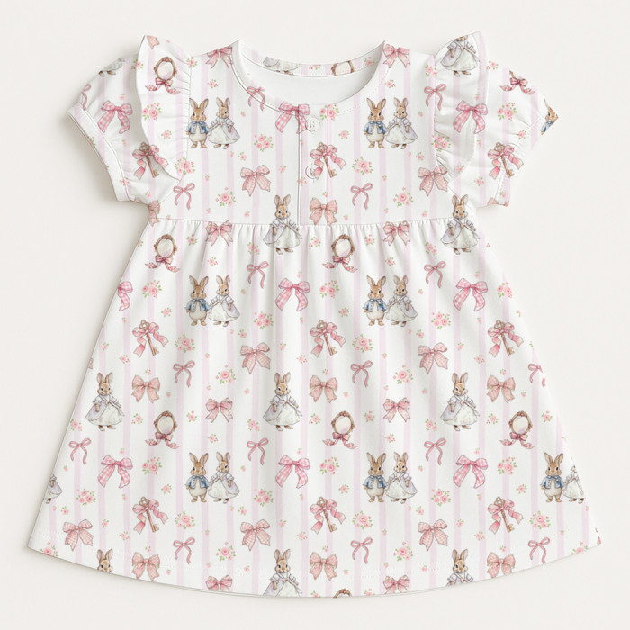 Платье с коротким рукавом и оборкой из хлопка Supima DR019 LULU PINK