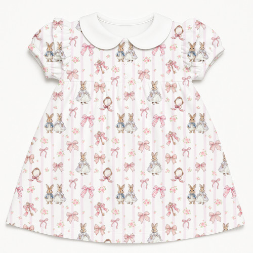 Платье с коротким рукавом и оборкой из хлопка Supima DR019CL LULU PINK