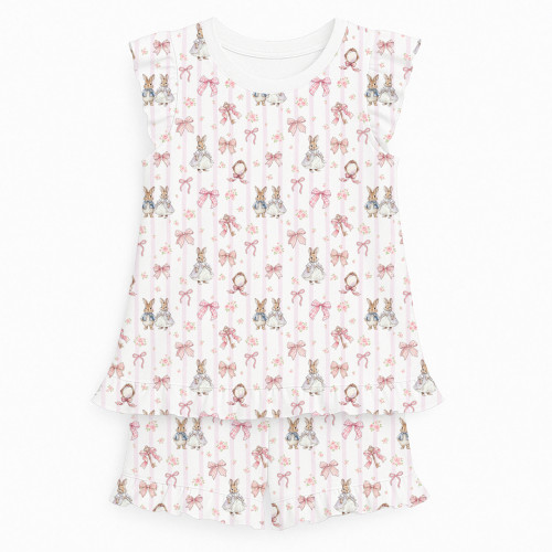 Коротка піжама для дівчаток  з рюшами  із бавовни Supima PJ007 LULU PINK