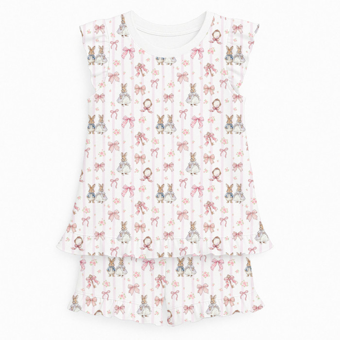 Коротка піжама для дівчаток  з рюшами  із бавовни Supima PJ007 LULU PINK