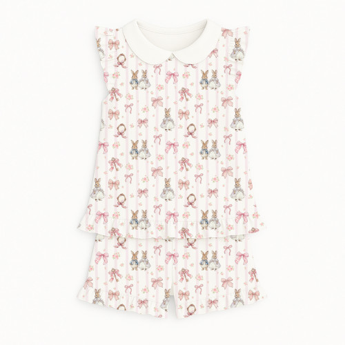 Коротка піжама для дівчаток  з рюшами з комiрцем  із бавовни Supima PJ007CL LULU PINK