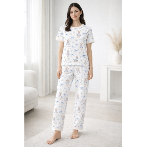 Элегантный комплект с футболкой и прямыми брюками  100% Supima Cotton PW104 LULU BLUE