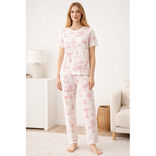 Элегантный комплект с футболкой и прямыми брюками  100% Supima Cotton PW104 SWAN LAKE