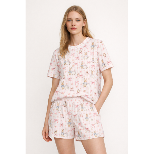 Доросла піжама з коротким рукавом та подовженими шортами  PW105 · LULU PINK
