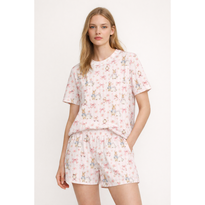 Доросла піжама з коротким рукавом та подовженими шортами  PW105 · LULU PINK