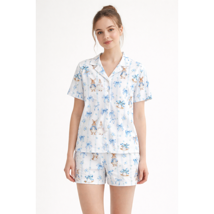 Жіноча класична піжама з англійським коміром та застібкою PW123  LULU BLUE