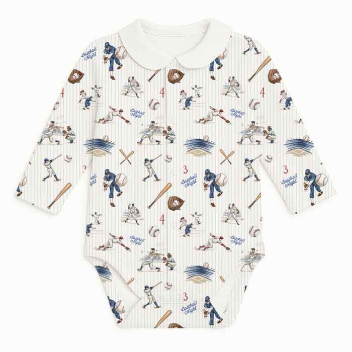 Боді Передня застібка з довгим рукавом i комiрцем для немовлят BLS005CL  BASEBALL