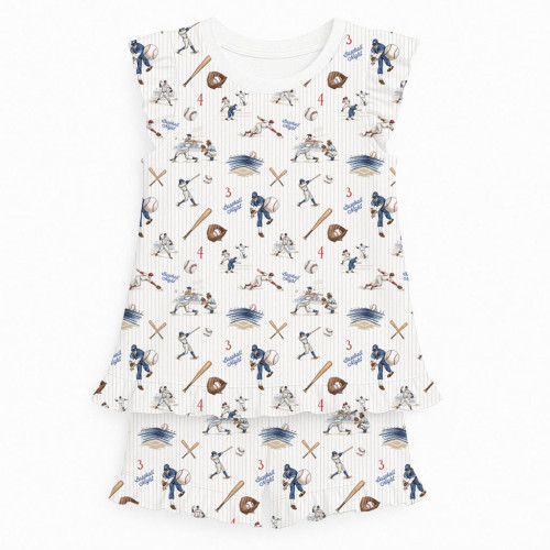 Короткая пижама для девочек с рюшами из хлопка Supima – PJ007 BASEBALL