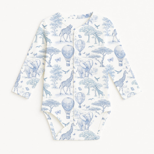 Боди Передняя застежка с длинным рукавом для малышей BLS005  BLUE TOILE AFRICA